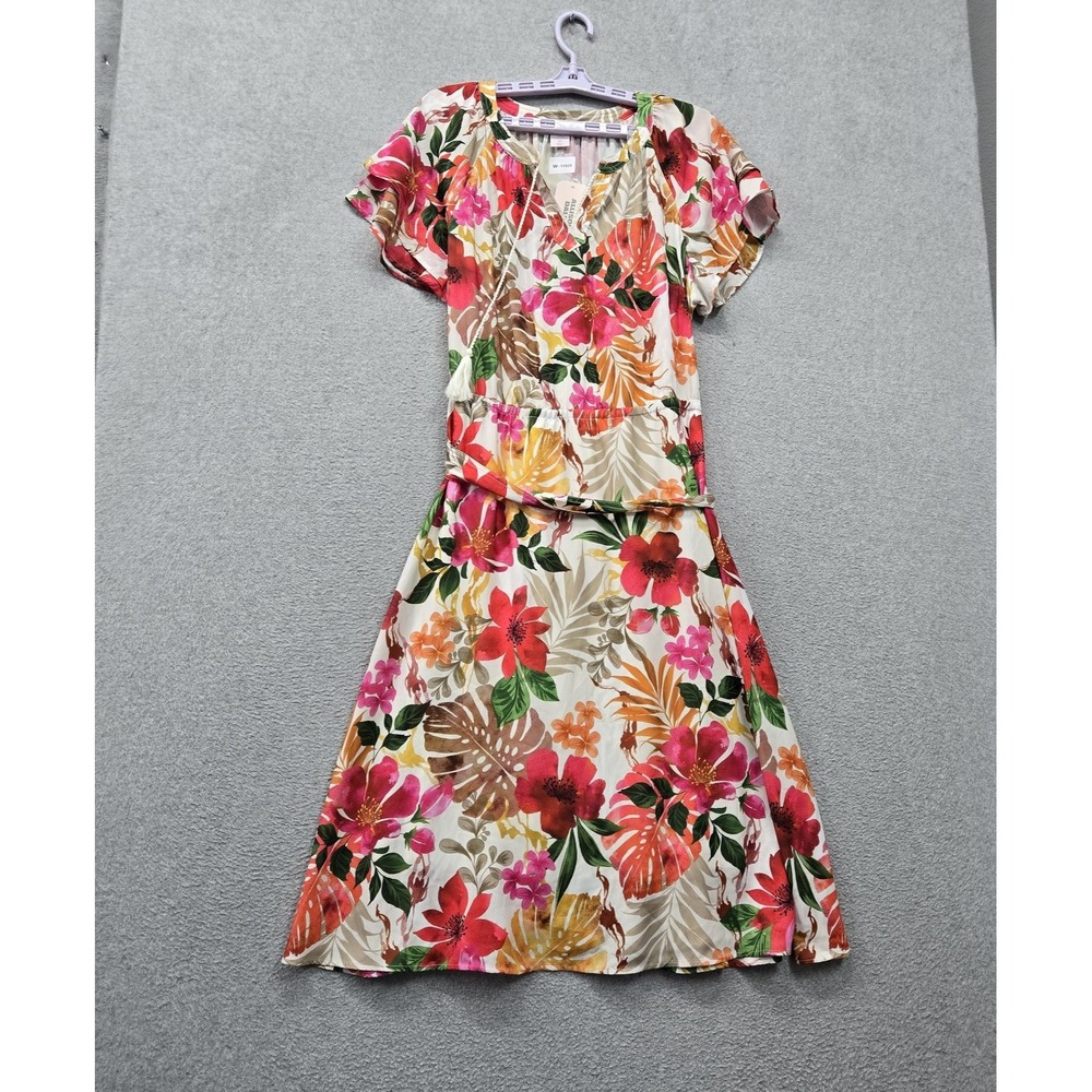 Allison Daley Women Dress M Beige Floral Midi Fit & Flare Sundress Tropical NWT